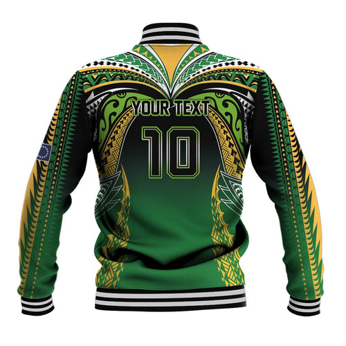 Custom Cook Islands Rugby League Baseball Jacket Avaiki Tatau Tribal Motifs Black Color - Aussie Hoodie