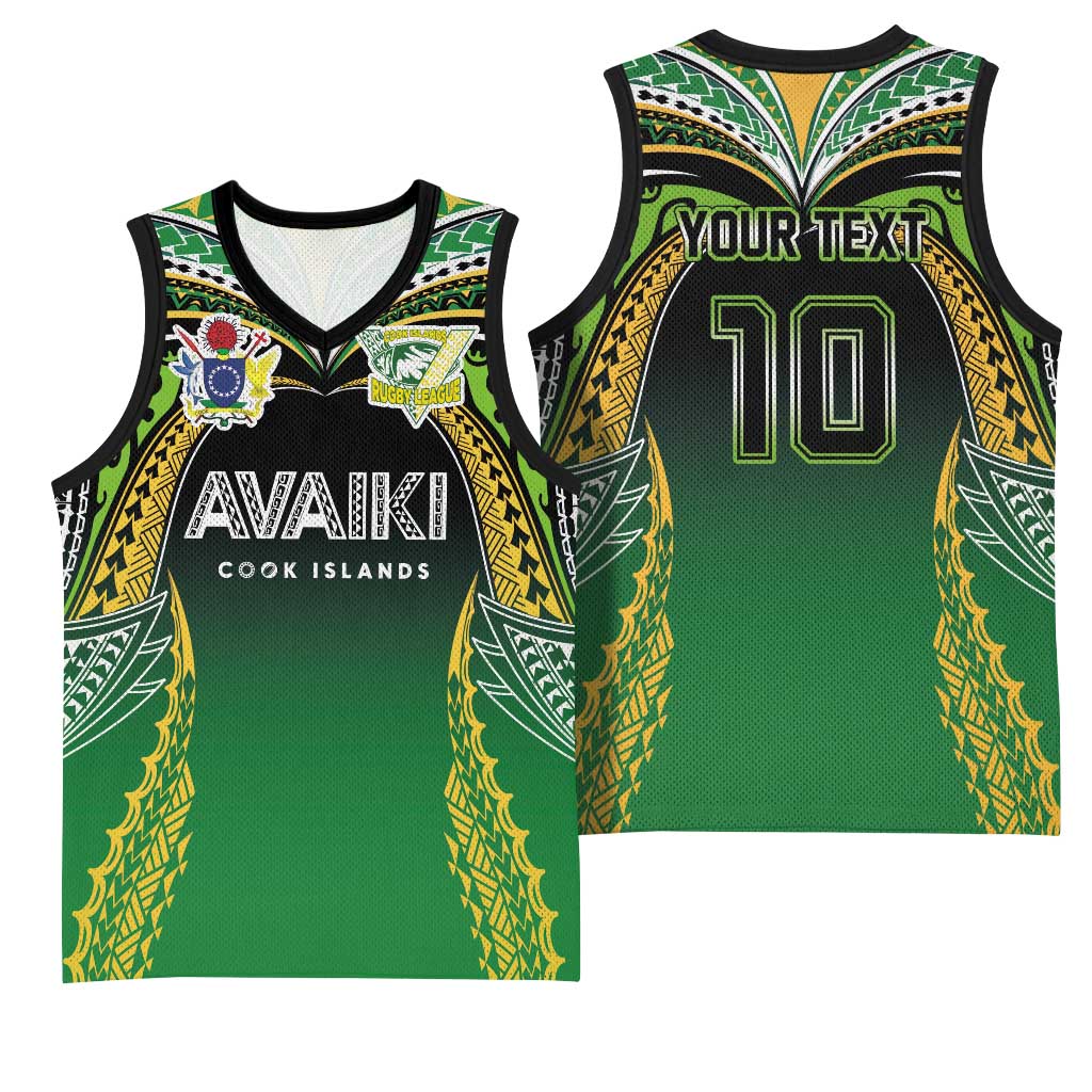Custom Cook Islands Rugby League Basketball Jersey Avaiki Tatau Tribal Motifs Black Color - Aussie Hoodie