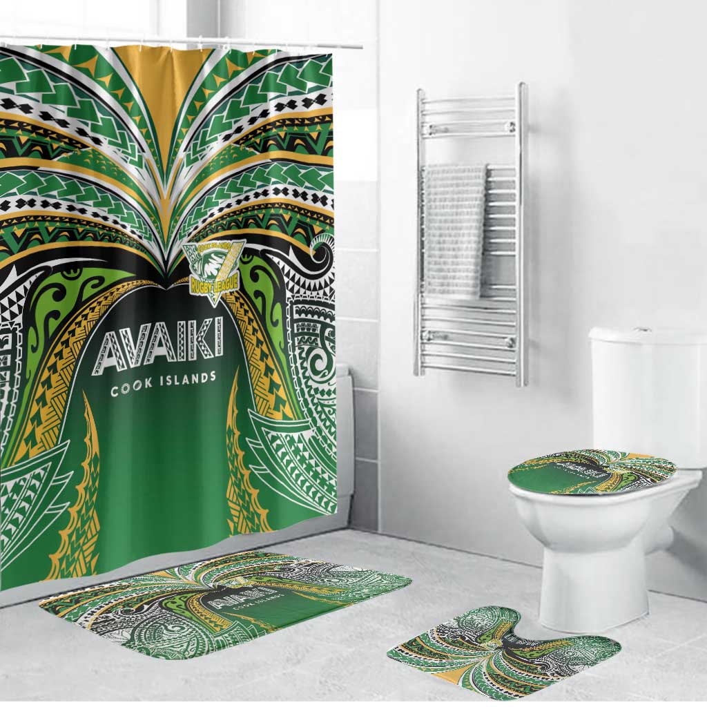 Cook Islands Rugby League Bathroom Set Avaiki Tatau Tribal Motifs Black Color - Aussie Hoodie