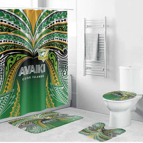 Cook Islands Rugby League Bathroom Set Avaiki Tatau Tribal Motifs Black Color - Aussie Hoodie