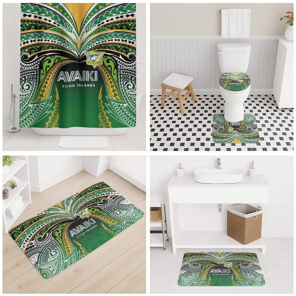 Cook Islands Rugby League Bathroom Set Avaiki Tatau Tribal Motifs Black Color - Aussie Hoodie