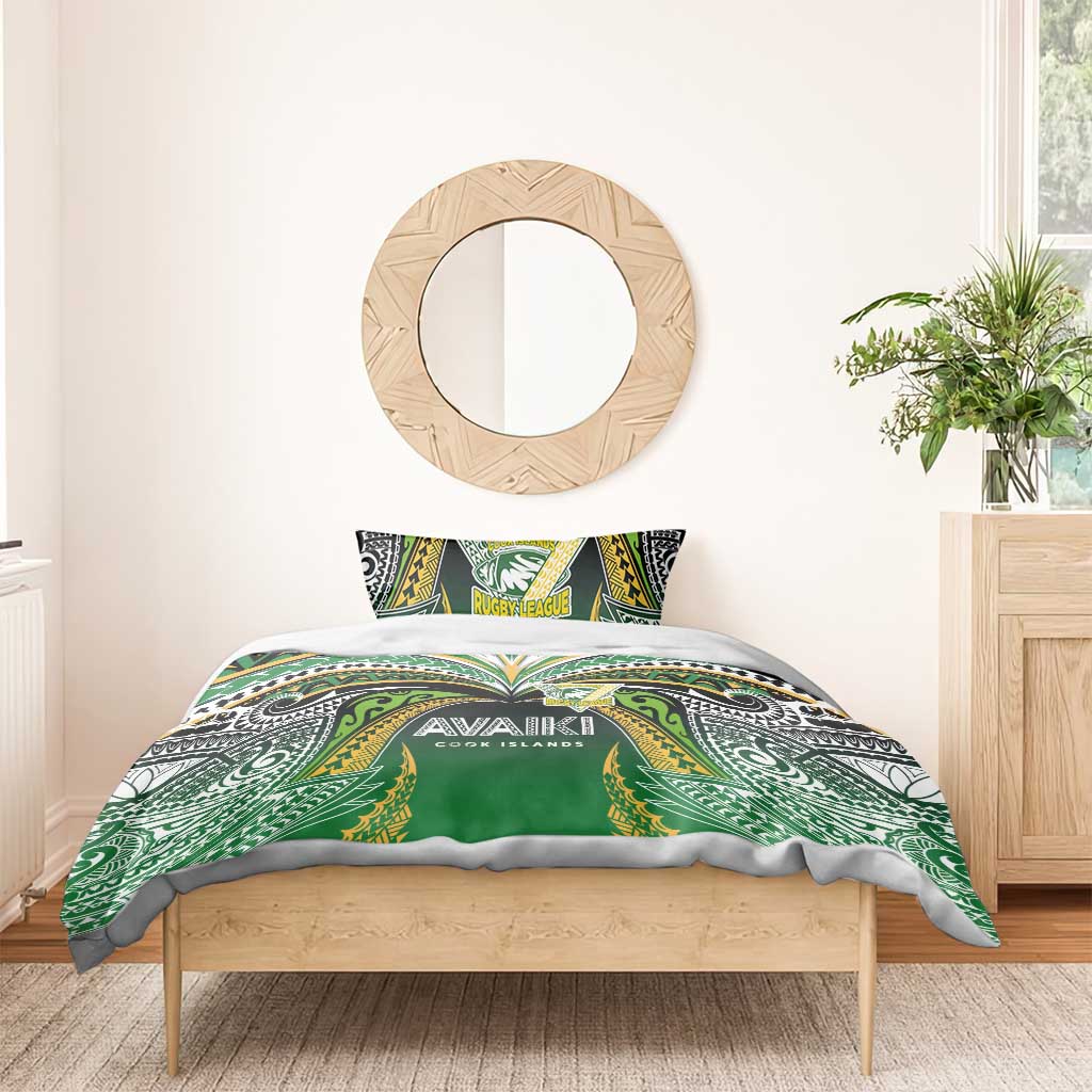 Cook Islands Rugby League Bedding Set Avaiki Tatau Tribal Motifs Black Color - Aussie Hoodie