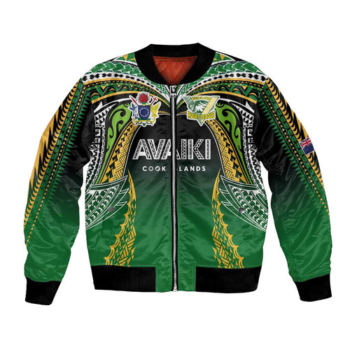Custom Cook Islands Rugby League Bomber Jacket Avaiki Tatau Tribal Motifs Black Color - Aussie Hoodie