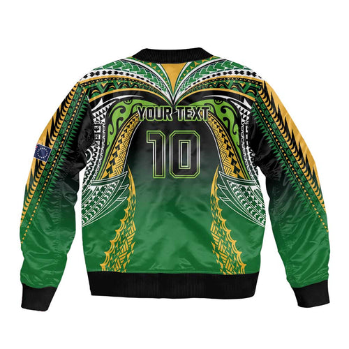 Custom Cook Islands Rugby League Bomber Jacket Avaiki Tatau Tribal Motifs Black Color - Aussie Hoodie