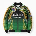 Custom Cook Islands Rugby League Bomber Puffer Jacket Avaiki Tatau Tribal Motifs Black Color - Aussie Hoodie