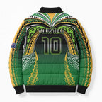 Custom Cook Islands Rugby League Bomber Puffer Jacket Avaiki Tatau Tribal Motifs Black Color - Aussie Hoodie