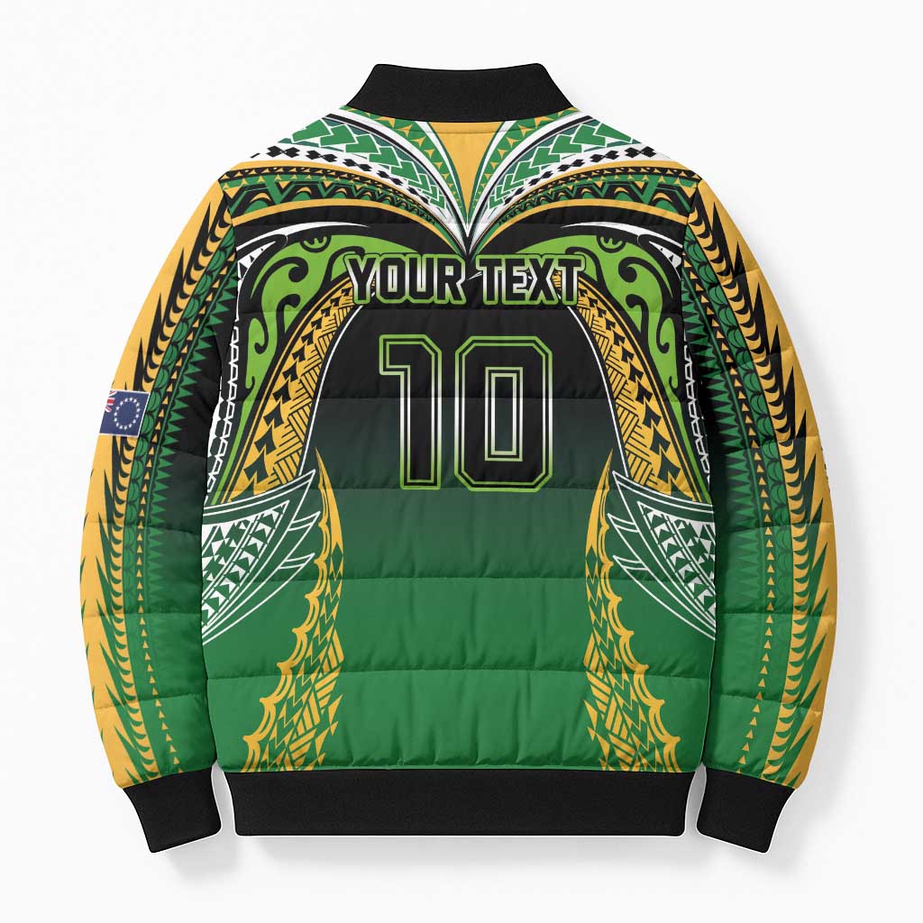 Custom Cook Islands Rugby League Bomber Puffer Jacket Avaiki Tatau Tribal Motifs Black Color - Aussie Hoodie