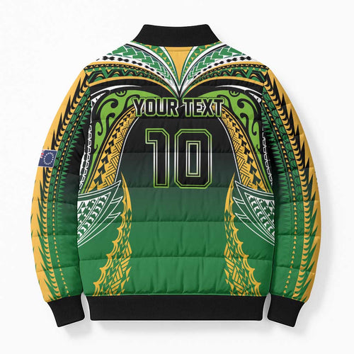 Custom Cook Islands Rugby League Bomber Puffer Jacket Avaiki Tatau Tribal Motifs Black Color - Aussie Hoodie