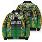 Custom Cook Islands Rugby League Bomber Puffer Jacket Avaiki Tatau Tribal Motifs Black Color - Aussie Hoodie