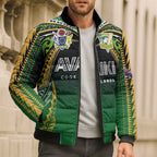 Custom Cook Islands Rugby League Bomber Puffer Jacket Avaiki Tatau Tribal Motifs Black Color - Aussie Hoodie