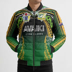 Custom Cook Islands Rugby League Bomber Puffer Jacket Avaiki Tatau Tribal Motifs Black Color - Aussie Hoodie