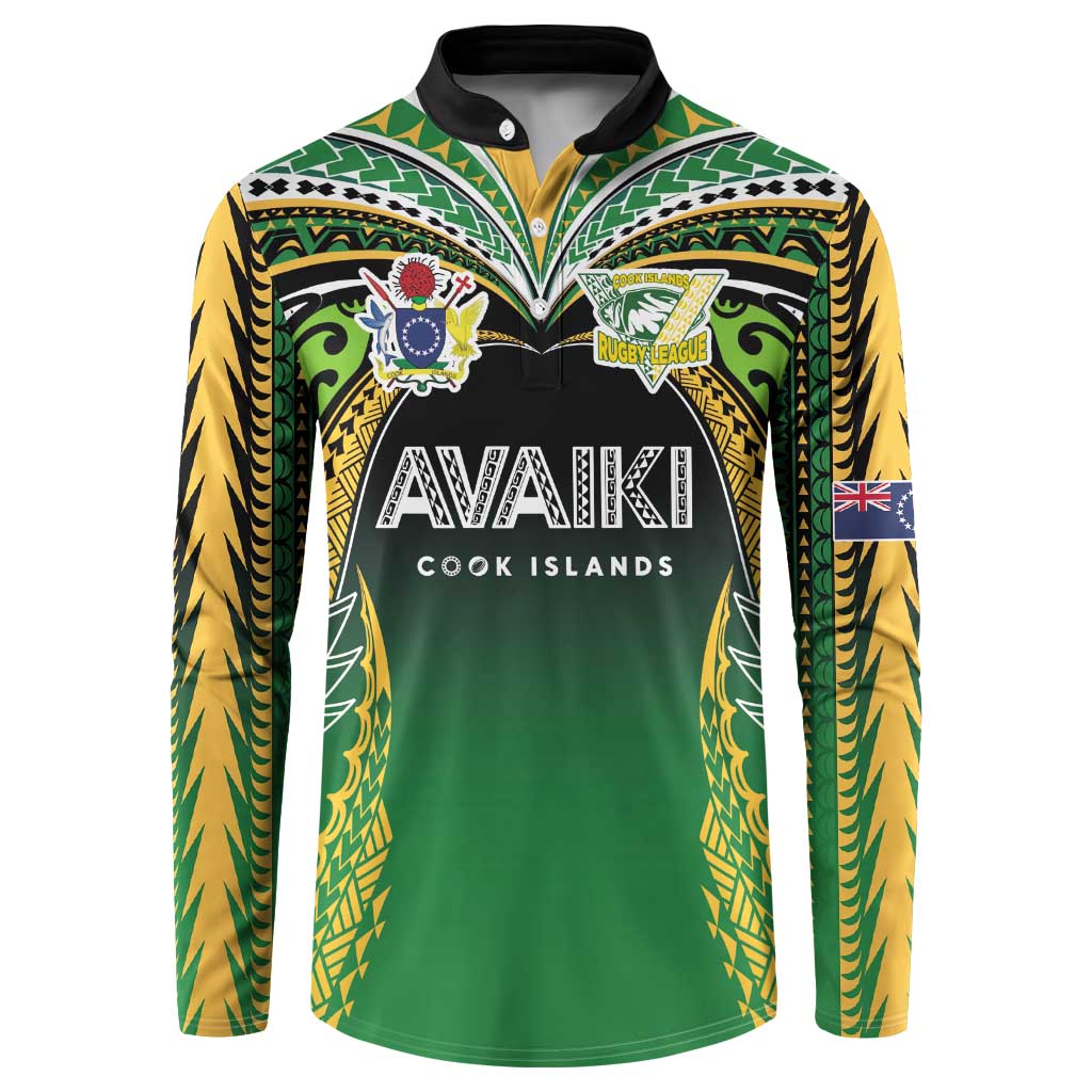 Custom Cook Islands Rugby League Button Sweatshirt Avaiki Tatau Tribal Motifs Black Color - Aussie Hoodie
