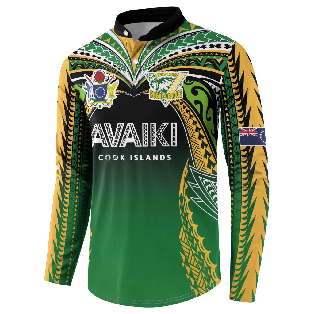 Custom Cook Islands Rugby League Button Sweatshirt Avaiki Tatau Tribal Motifs Black Color - Aussie Hoodie