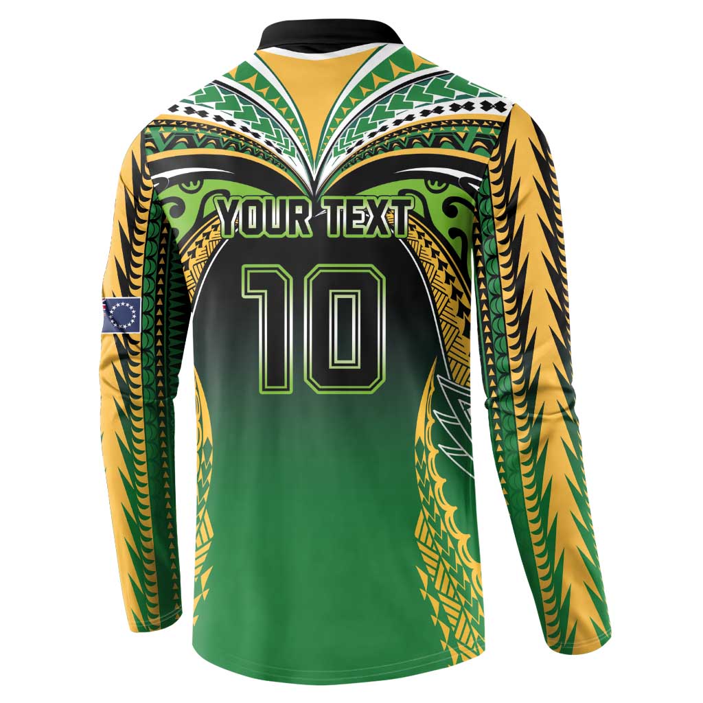 Custom Cook Islands Rugby League Button Sweatshirt Avaiki Tatau Tribal Motifs Black Color - Aussie Hoodie