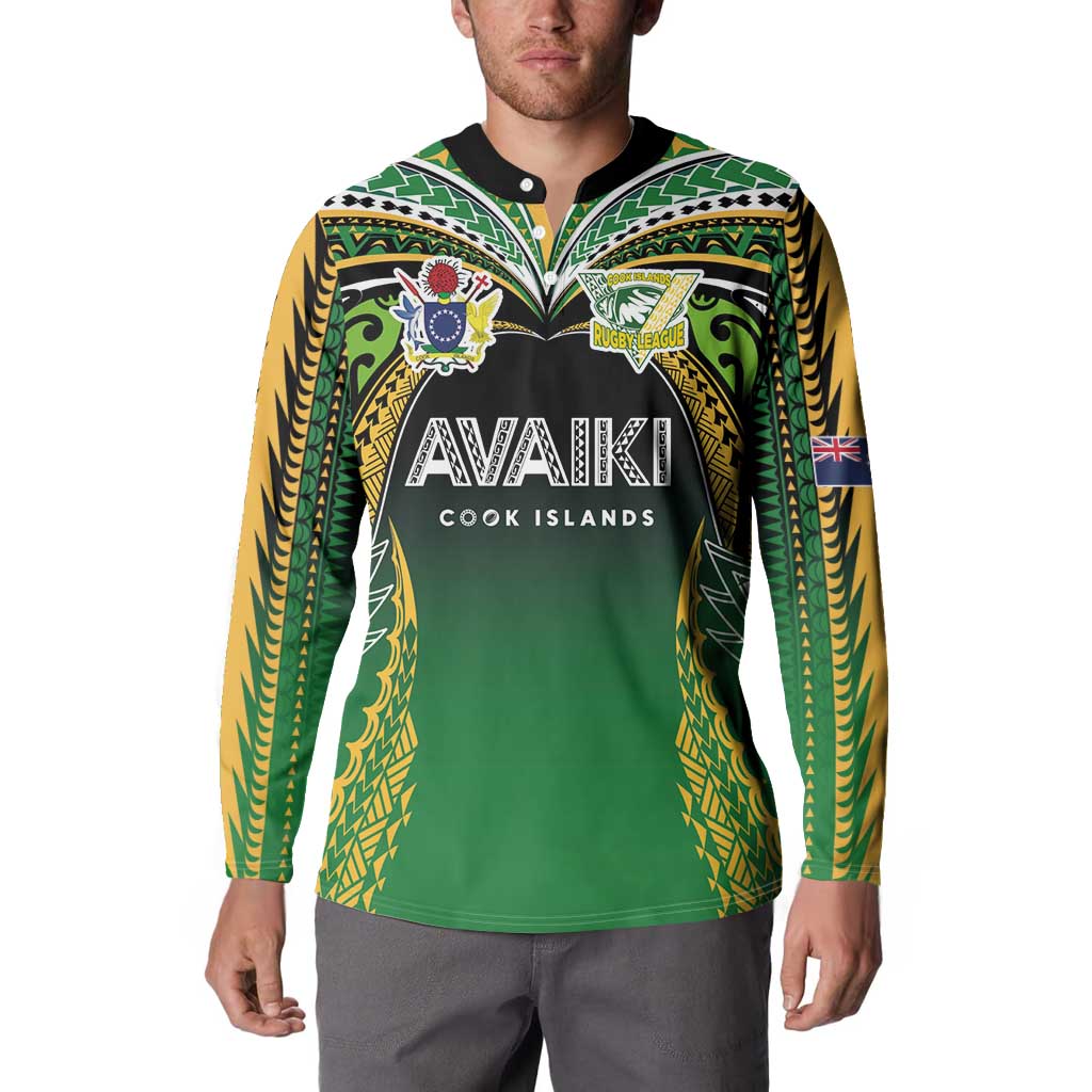 Custom Cook Islands Rugby League Button Sweatshirt Avaiki Tatau Tribal Motifs Black Color - Aussie Hoodie