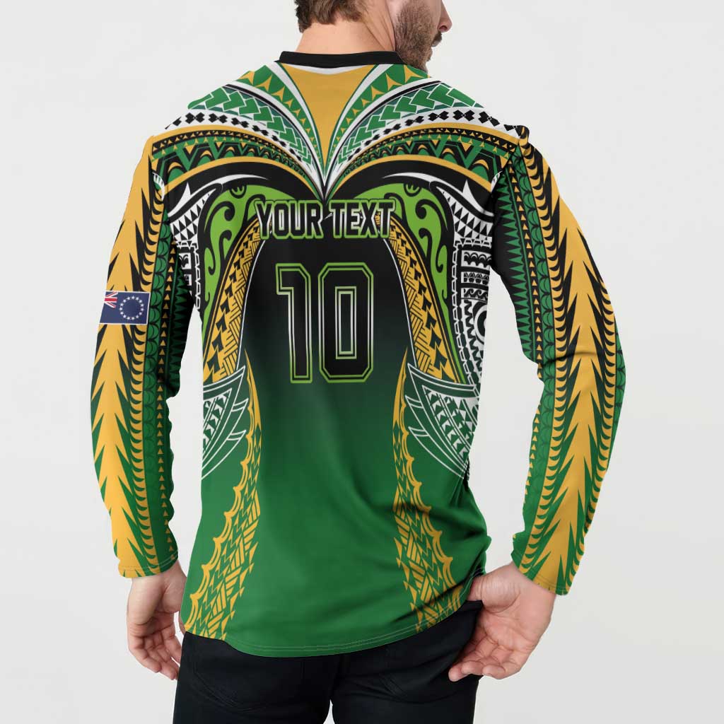 Custom Cook Islands Rugby League Button Sweatshirt Avaiki Tatau Tribal Motifs Black Color - Aussie Hoodie