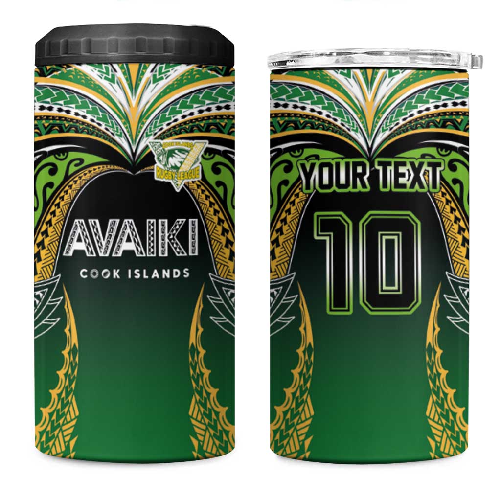 Custom Cook Islands Rugby League 4 in 1 Can Cooler Tumbler Avaiki Tatau Tribal Motifs Black Color - Aussie Hoodie