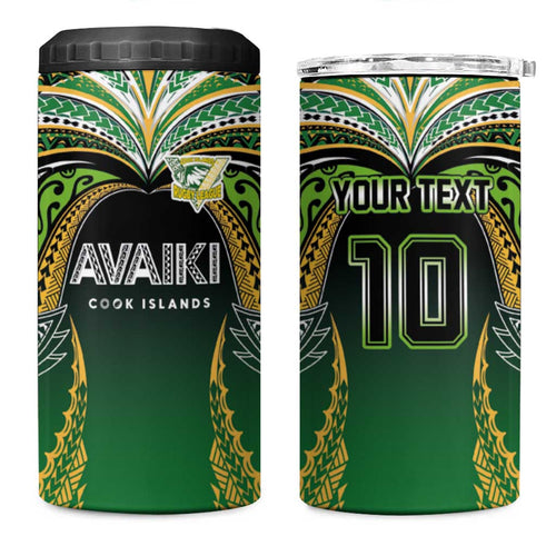 Custom Cook Islands Rugby League 4 in 1 Can Cooler Tumbler Avaiki Tatau Tribal Motifs Black Color - Aussie Hoodie
