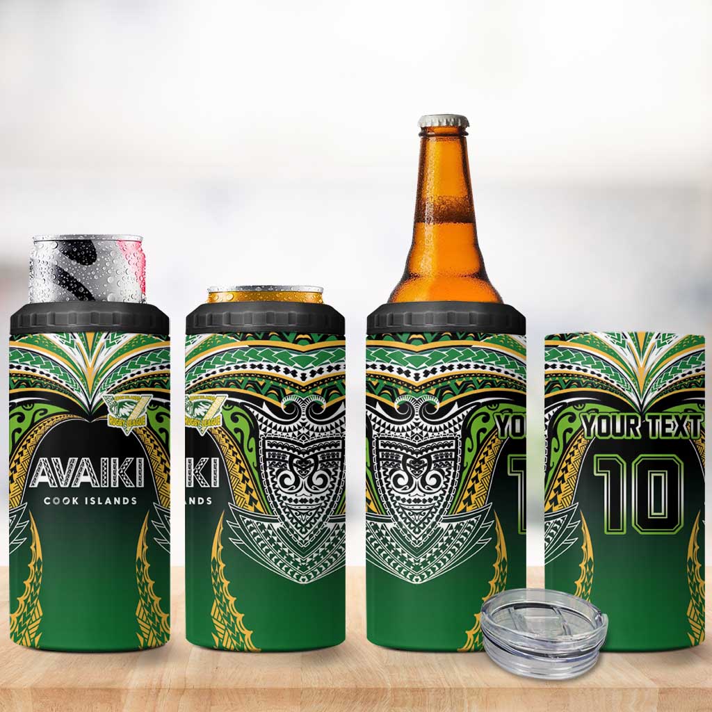 Custom Cook Islands Rugby League 4 in 1 Can Cooler Tumbler Avaiki Tatau Tribal Motifs Black Color - Aussie Hoodie