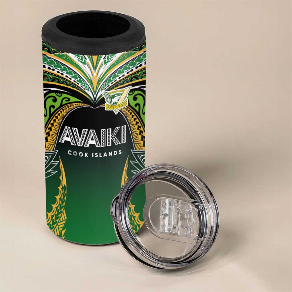 Custom Cook Islands Rugby League 4 in 1 Can Cooler Tumbler Avaiki Tatau Tribal Motifs Black Color - Aussie Hoodie