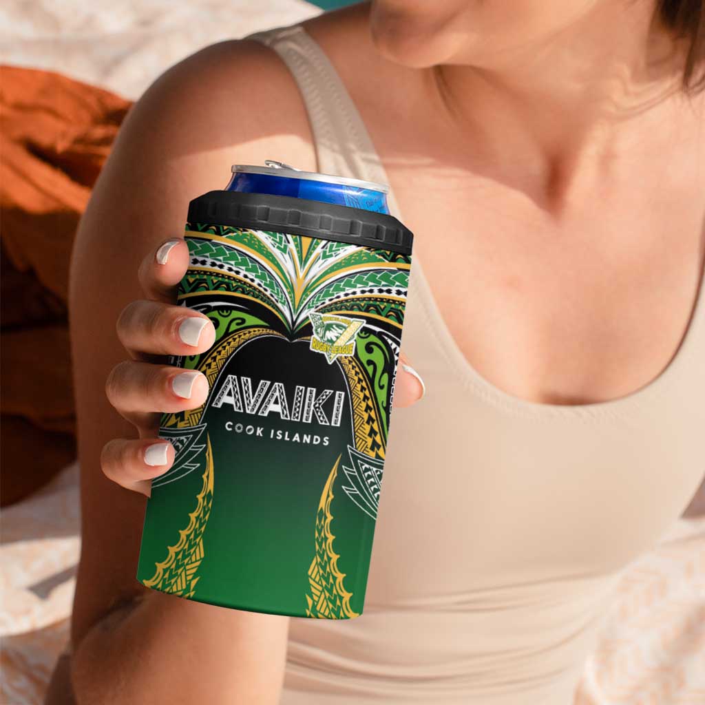 Custom Cook Islands Rugby League 4 in 1 Can Cooler Tumbler Avaiki Tatau Tribal Motifs Black Color - Aussie Hoodie