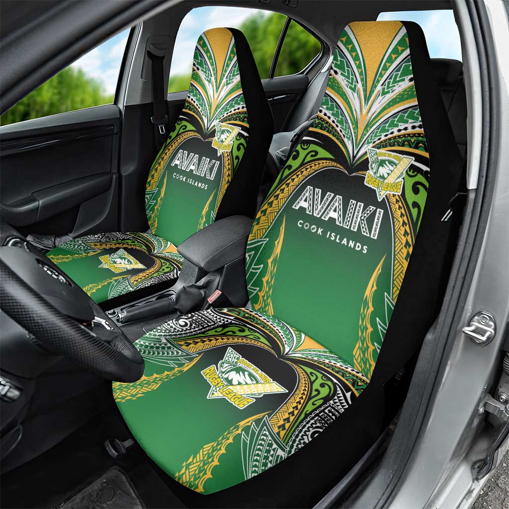 Cook Islands Rugby League Car Seat Cover Avaiki Tatau Tribal Motifs Black Color - Aussie Hoodie