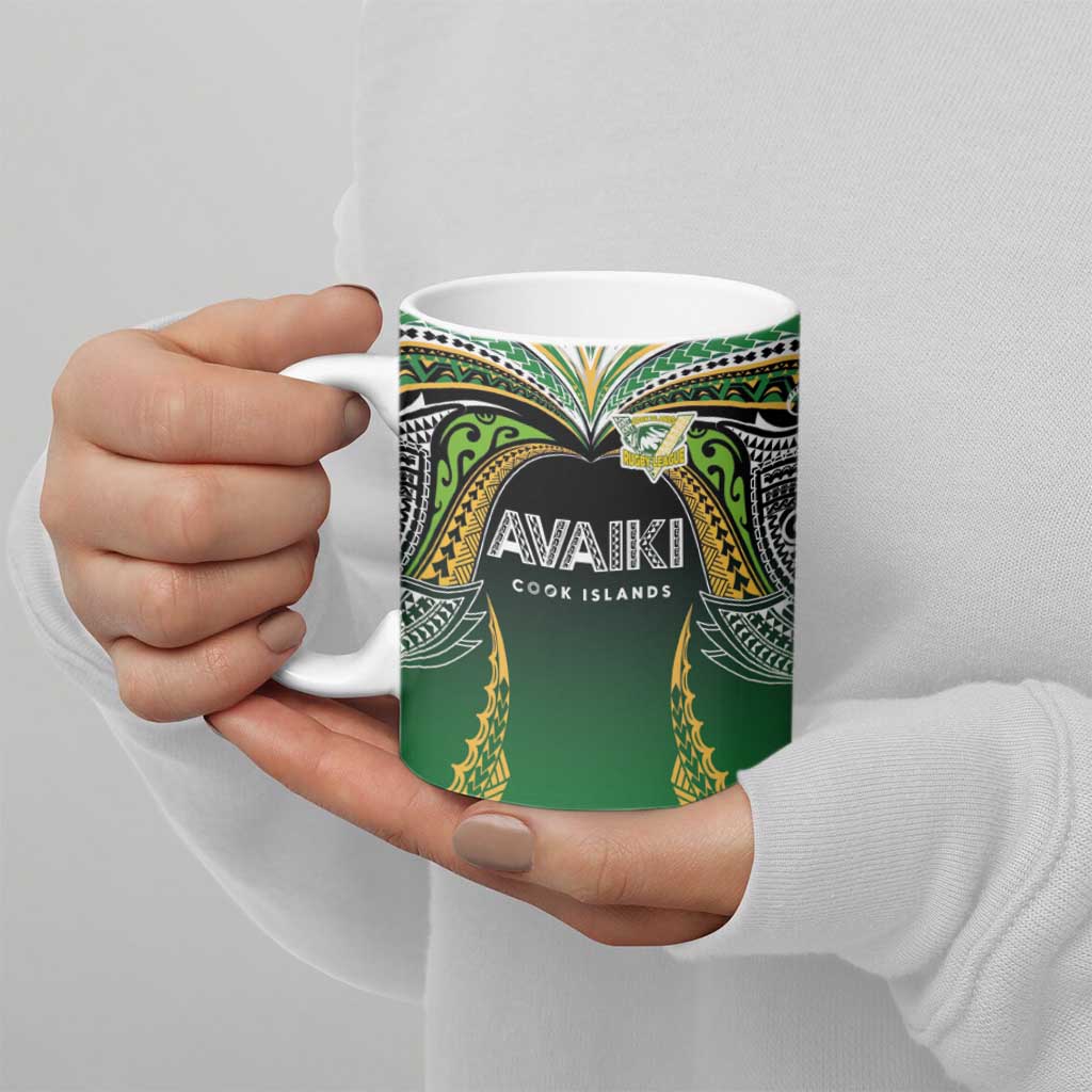 Custom Cook Islands Rugby League Ceramic Mug Avaiki Tatau Tribal Motifs Black Color - Aussie Hoodie