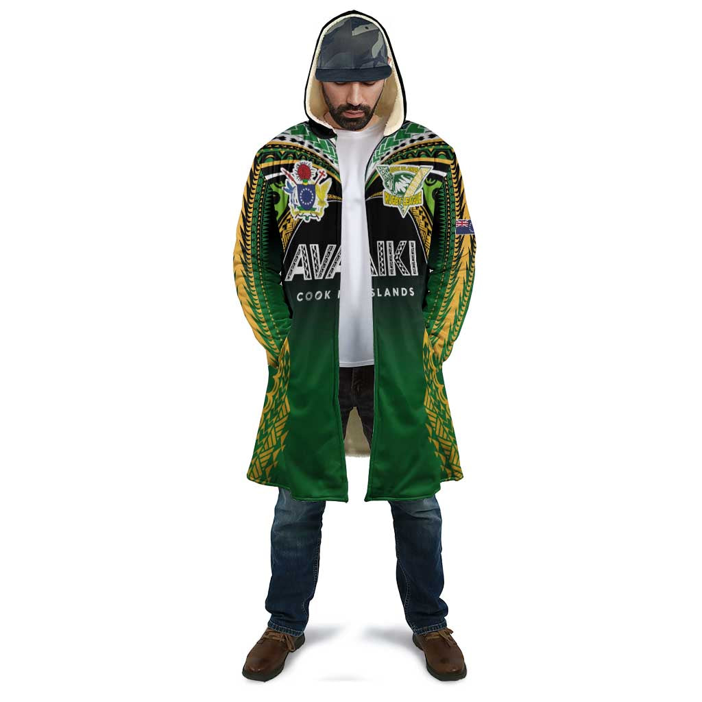 Custom Cook Islands Rugby League Cloak Avaiki Tatau Tribal Motifs Black Color - Aussie Hoodie