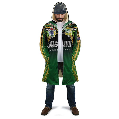 Custom Cook Islands Rugby League Cloak Avaiki Tatau Tribal Motifs Black Color - Aussie Hoodie
