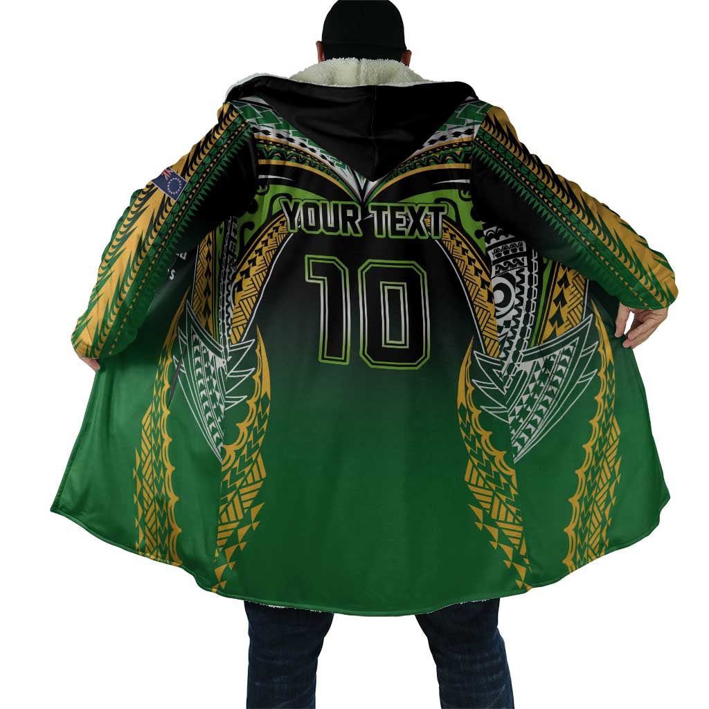 Custom Cook Islands Rugby League Cloak Avaiki Tatau Tribal Motifs Black Color - Aussie Hoodie
