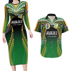 Custom Cook Islands Rugby League Couples Matching Long Sleeve Bodycon Dress and Hawaiian Shirt Avaiki Tatau Tribal Motifs Black Color - Aussie Hoodie