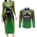 Custom Cook Islands Rugby League Couples Matching Long Sleeve Bodycon Dress and Long Sleeve Button Shirt Avaiki Tatau Tribal Motifs Black Color - Aussie Hoodie