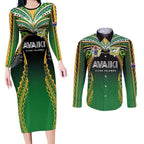 Custom Cook Islands Rugby League Couples Matching Long Sleeve Bodycon Dress and Long Sleeve Button Shirt Avaiki Tatau Tribal Motifs Black Color - Aussie Hoodie