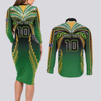 Custom Cook Islands Rugby League Couples Matching Long Sleeve Bodycon Dress and Long Sleeve Button Shirt Avaiki Tatau Tribal Motifs Black Color - Aussie Hoodie