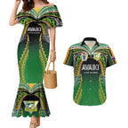 Custom Cook Islands Rugby League Couples Matching Mermaid Dress and Hawaiian Shirt Avaiki Tatau Tribal Motifs Black Color - Aussie Hoodie