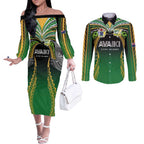 Custom Cook Islands Rugby League Couples Matching Off The Shoulder Long Sleeve Dress and Long Sleeve Button Shirt Avaiki Tatau Tribal Motifs Black Color - Aussie Hoodie