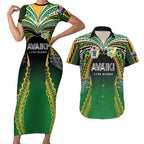 Custom Cook Islands Rugby League Couples Matching Short Sleeve Bodycon Dress and Hawaiian Shirt Avaiki Tatau Tribal Motifs Black Color - Aussie Hoodie