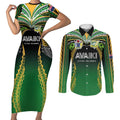Custom Cook Islands Rugby League Couples Matching Short Sleeve Bodycon Dress and Long Sleeve Button Shirt Avaiki Tatau Tribal Motifs Black Color - Aussie Hoodie