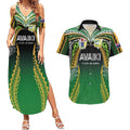 Custom Cook Islands Rugby League Couples Matching Summer Maxi Dress and Hawaiian Shirt Avaiki Tatau Tribal Motifs Black Color - Aussie Hoodie