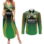 Custom Cook Islands Rugby League Couples Matching Summer Maxi Dress and Long Sleeve Button Shirt Avaiki Tatau Tribal Motifs Black Color - Aussie Hoodie