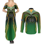 Custom Cook Islands Rugby League Couples Matching Summer Maxi Dress and Long Sleeve Button Shirt Avaiki Tatau Tribal Motifs Black Color - Aussie Hoodie
