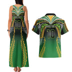 Custom Cook Islands Rugby League Couples Matching Tank Maxi Dress and Hawaiian Shirt Avaiki Tatau Tribal Motifs Black Color - Aussie Hoodie
