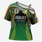 Custom Cook Islands Rugby League Cross Shoulder Shirt Avaiki Tatau Tribal Motifs Black Color - Aussie Hoodie