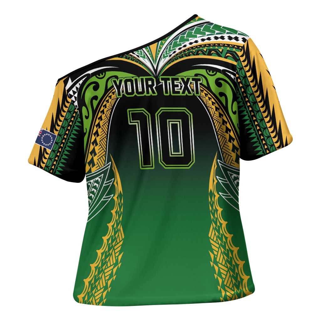 Custom Cook Islands Rugby League Cross Shoulder Shirt Avaiki Tatau Tribal Motifs Black Color - Aussie Hoodie