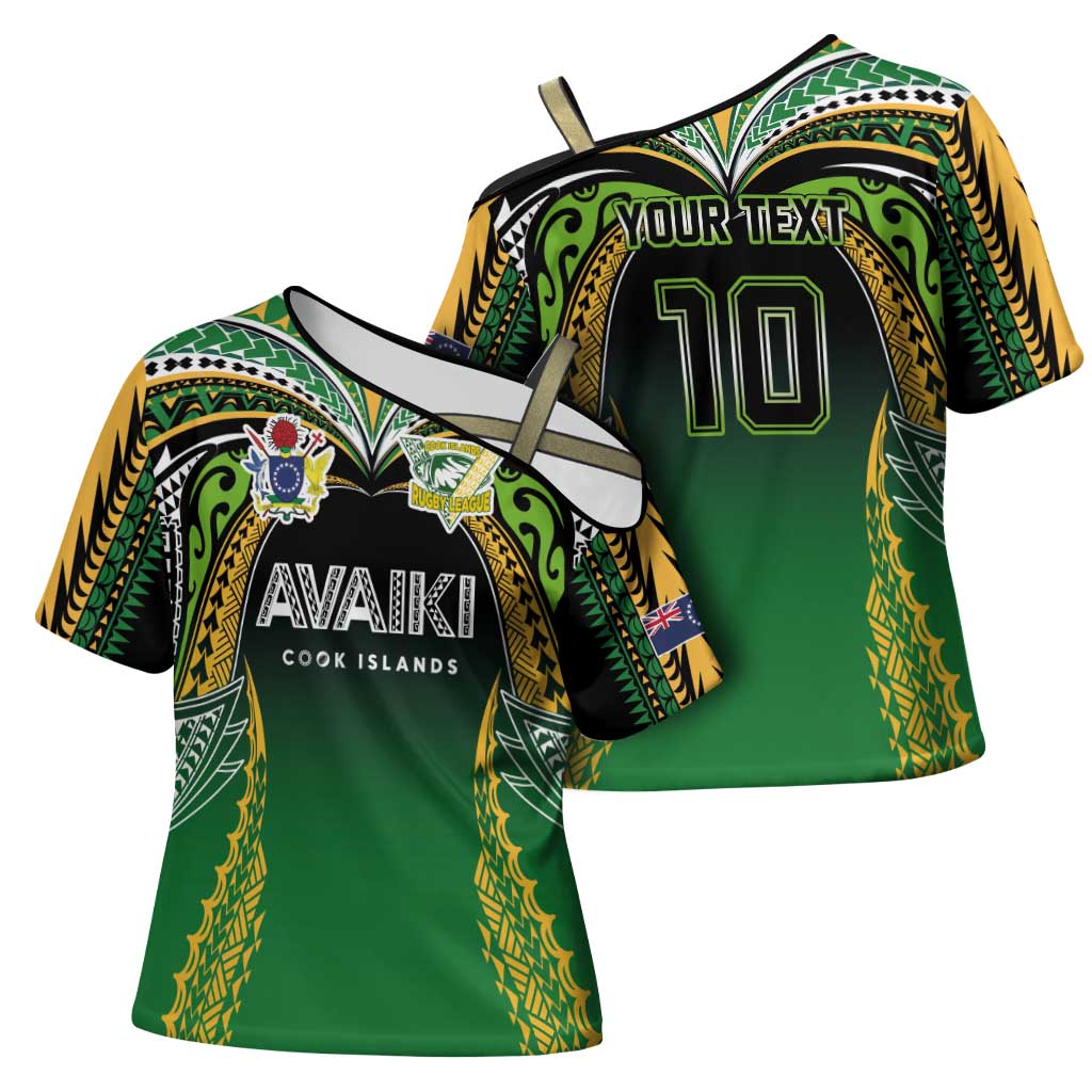 Custom Cook Islands Rugby League Cross Shoulder Shirt Avaiki Tatau Tribal Motifs Black Color - Aussie Hoodie