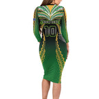 Custom Cook Islands Rugby League Family Matching Long Sleeve Bodycon Dress and Hawaiian Shirt Avaiki Tatau Tribal Motifs Black Color - Aussie Hoodie