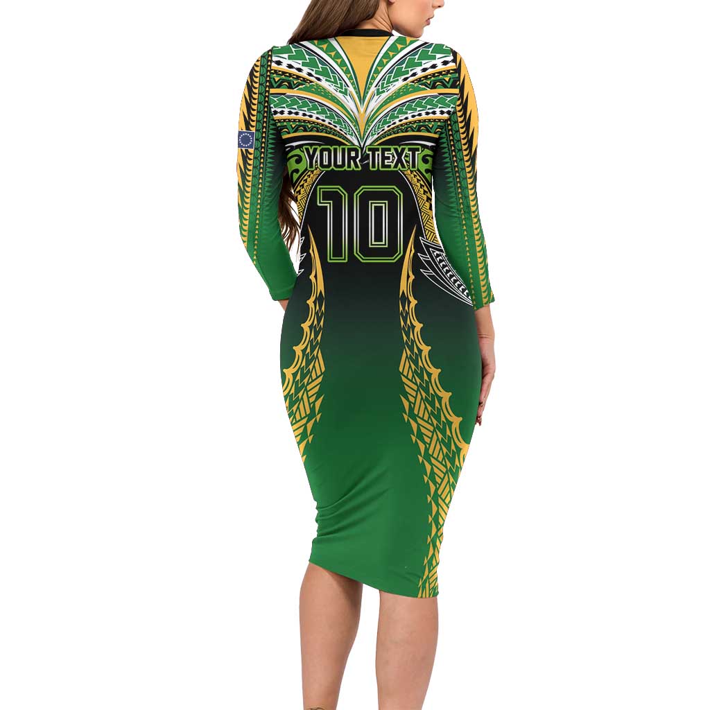 Custom Cook Islands Rugby League Family Matching Long Sleeve Bodycon Dress and Hawaiian Shirt Avaiki Tatau Tribal Motifs Black Color - Aussie Hoodie