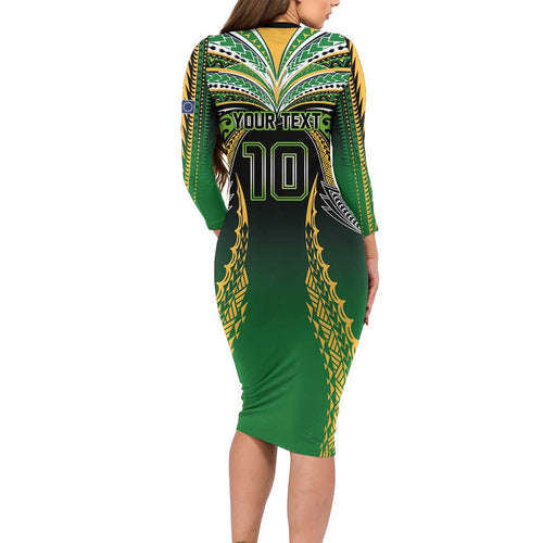 Custom Cook Islands Rugby League Family Matching Long Sleeve Bodycon Dress and Hawaiian Shirt Avaiki Tatau Tribal Motifs Black Color - Aussie Hoodie