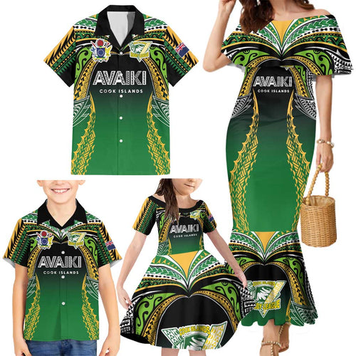 Custom Cook Islands Rugby League Family Matching Mermaid Dress and Hawaiian Shirt Avaiki Tatau Tribal Motifs Black Color - Aussie Hoodie
