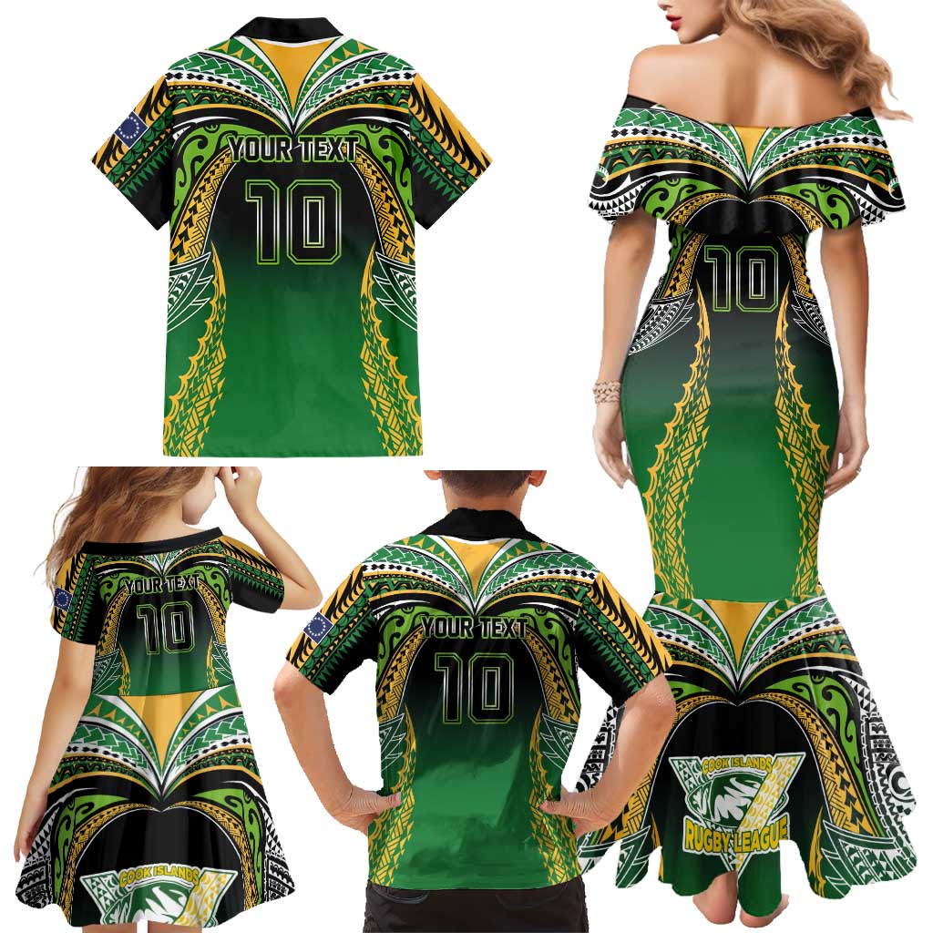Custom Cook Islands Rugby League Family Matching Mermaid Dress and Hawaiian Shirt Avaiki Tatau Tribal Motifs Black Color - Aussie Hoodie